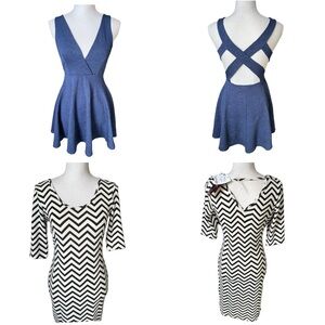 Permit Chevron Bodycon & A’Gaci Navy Crisscross Y2K Dress Lot Bundle